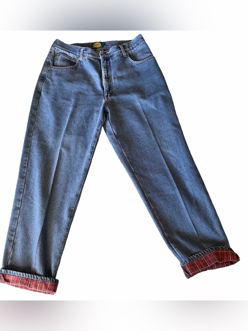 Cabela's Women’s Blue Relaxed Fit Jeans with Red Plaid Flannel Lining- size 16